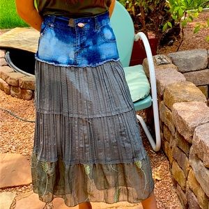Reworked Upcycle Vintage Military Patch Denim Skirt